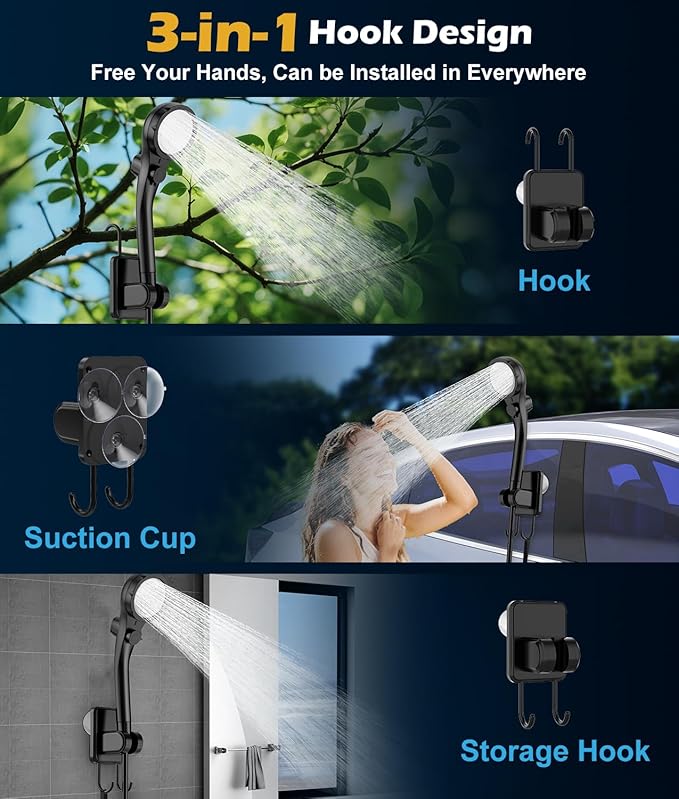 WADEO Portable Shower for Camping Outdoor Electric Shower Rechargeable Pump with 20L Collapsible Bucket Camping Shower Light for Camping Hiking Traveling Washing
