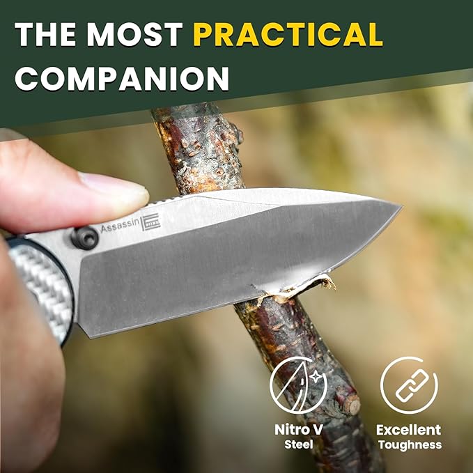 Kizer Assassin Folding Pocket Knife 2.99 Nitro-V Steel Blade G10 Carbon Fiber Handle Folding Knife Drop Point EDC Knives Perfect for Men Women Camping Hunting Survival V3549A3