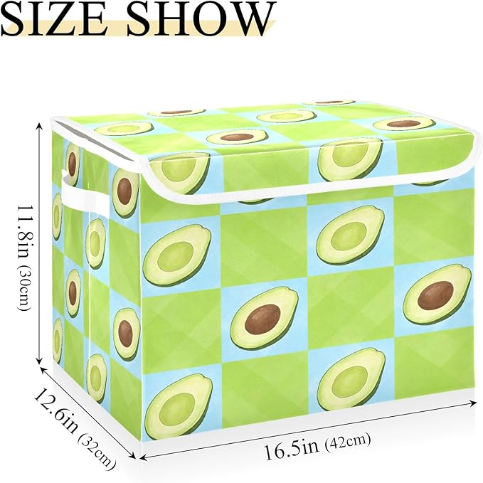 Storage Bins With Lid Stackable Fabric Closet Organizer Clothing Storage Large Boxes For Closet Shelves Bedroom Emerald Green Blue Checkered Avocado