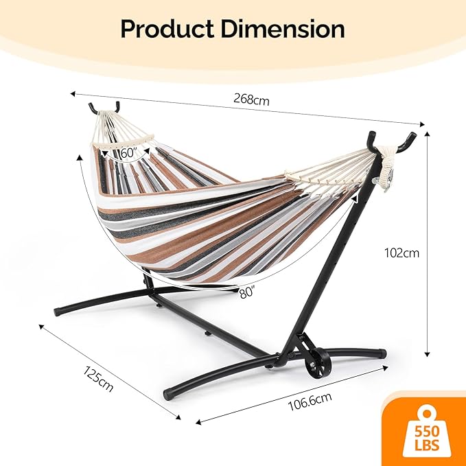 ONCLOUD Outside Hammock with Stand Portable Hammock Set with Wheel for Camping Backyard Heavy Duty Hammock with Carry Bag&amp2 Wooden Combs 440LBS Coffee Brown