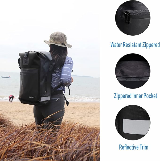 Vogano Waterproof Backpack Waterproof Bag Dry Bags 30L Roll Top Closure Travel Bags For Kayaking Camping Boating Hiking Beach (Black)