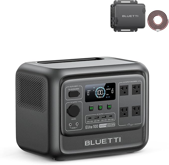 BLUETTI Elite 100 V2 Portable Power Station &amp Charger 1 (ships separately) 1024Wh LFP w/ 1800W AC 560W DC-DC Charging 1.8 H Full Charge via Car Ideal for Car Camping Vanlife RV Travel