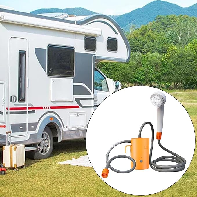 Outdoor Shower System with Electric Pump and 1.8M Hose for Camping Orange with Remote
