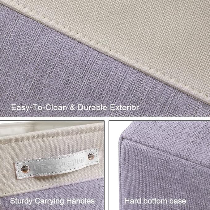 DECOMOMO Storage Baskets for Shelves - Fabric Storage Bins Linen Closet Organizers and Storage (Purple &amp White Large - 3 Pack)