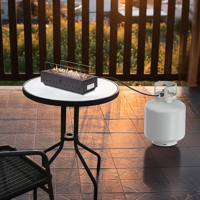 ONLYFIRE OUTDOOR LIVING 18 Propane Gas Fire Pit with Glass Wind Guard &amp Lava Rocks Portable Tabletop Smokeless Firepit Side-Mounted for Patio Backyard Camping Tailgating RV Hose Included FP026