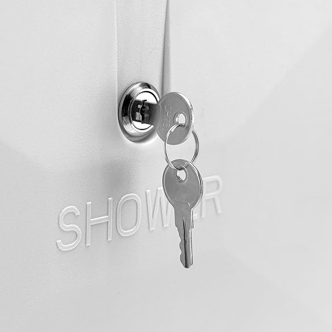 RecPro RV Exterior Shower Box Kit | Locking Cowboy Shower with 51” Vinyl Hose 2.5 GPM Showerhead | UV-Resistant Rust-Free Easy Install | Camper Trailer Motorhome Outdoor Faucet (White)