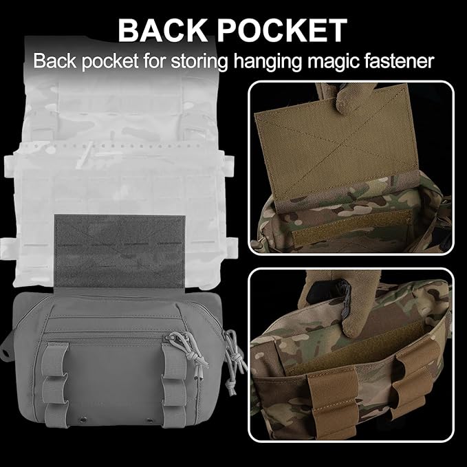 Zhongren Tactical Drop Waist Pouch Adjustable Waist Belt Bag Molle Tool Pouch with Hook and Loop for Tactical Vest Chest Rig (Gray)
