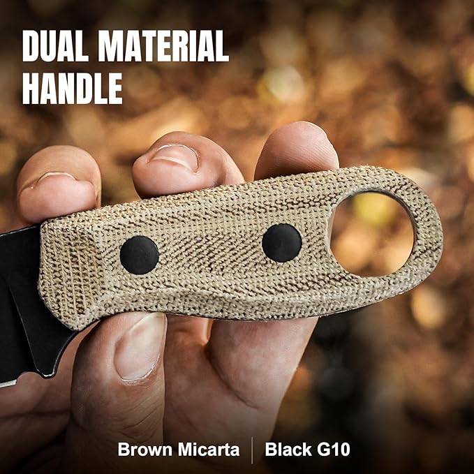 Kizer Beaver Fixed Blade Knife with Sheath 2.75 D2 Steel Blade EDC Fixed Blade Camping Knife with Brown Micarta and Black G10 Handle Small Bushcraft Survival Hunting Knives for Men Women 1078M2
