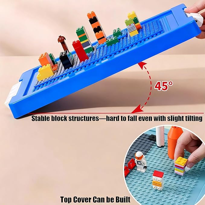 Toy Storage Organizer Bin for Lego Plastic Organizer Box with Removable Tray and Building Baseplate Lid Stackable Building Block Storage Craft Storage Container for Lego Art Toy Tool Sewing