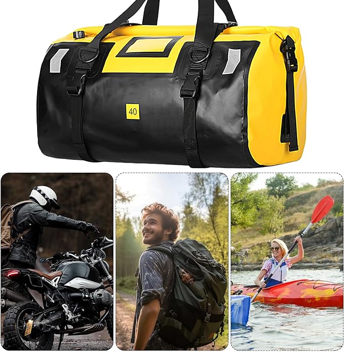 40L Waterproof Motorcycle Bag - Dry Backpack Heavy Duty Dry Duffle Bags with Reflective Strips Kayaking Camping Boatingbycyclemotorcycle Saddle Bagss Motorcycling Skiing Travel
