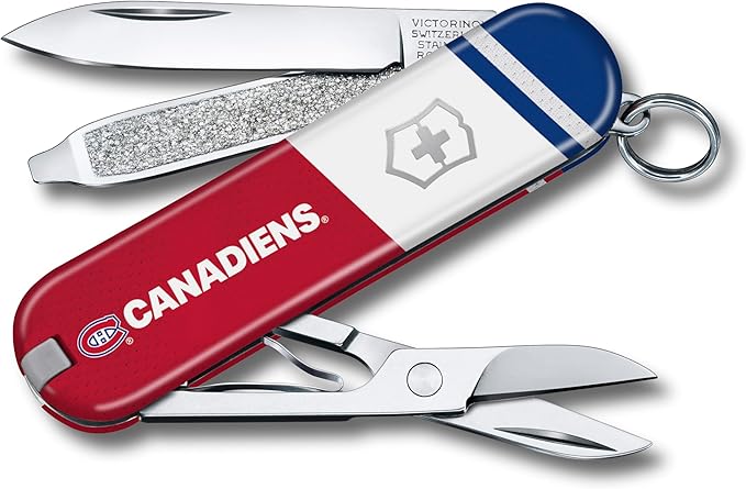Victorinox Classic SD Swiss Army Knife – Compact 7 Function Swiss Made Pocket Knife with Small Blade Screwdriver and Key Ring – Montreal Canadiens