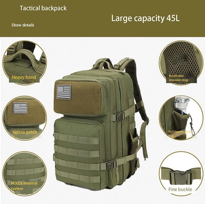 Military Tactical Backpack for Men and Women 45L Large Rucksack Army 3 Day Assault Pack Molle Backpacks (Red)