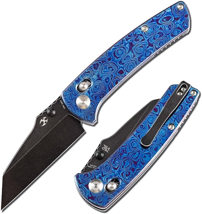 KANSEPT Elite Main Street Pocket Knife 3.36'' Blackwash 20CV Sharp Tanto Blade Timascus Handle with Axis Lock and Thumb Stud Perfect Clip for EDC Camping Survival Folding knives K1015M1
