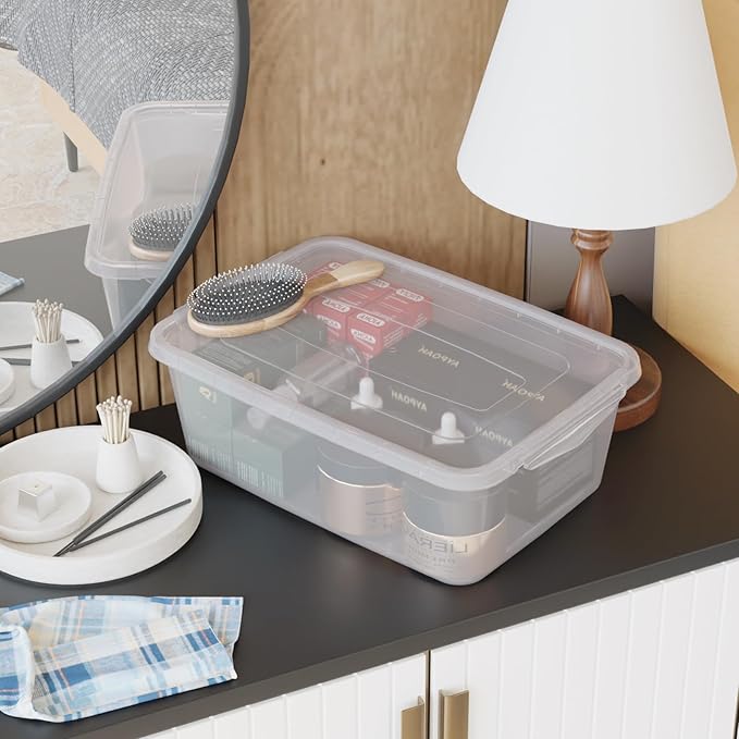 12 Packs Clear Storage Latching Boxes 16 Quart Plastic Storage Latching Bin with Lid