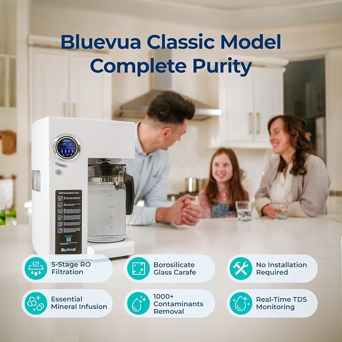 Bluevua RO100ROPOT Countertop Reverse Osmosis Water Filter System Portable RO Filtration with Remineralization No Installation WQA Certified - ROPOT 5-Stage RO
