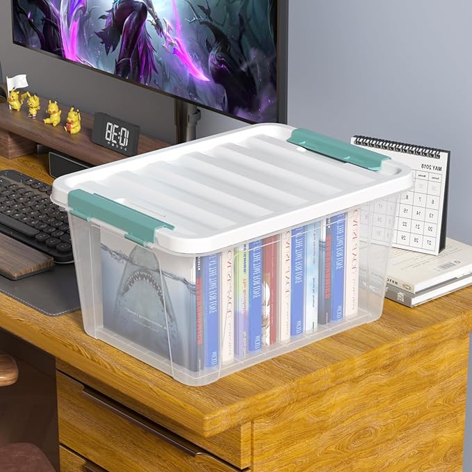 6 Packs Plastic Latch Boxes 20 L Clear Stackable Storage Container Bin with White Lid