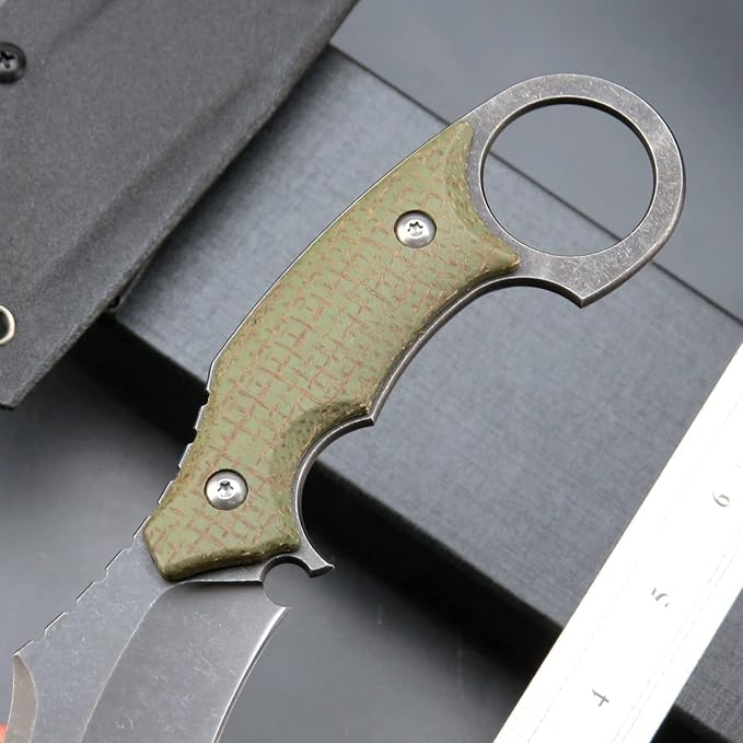 C1117 Fixed Blade KnifeD2 Steel Blade +Micarta Handle Outdoor EDC Survival Claw Knife with Kydex Sheaths(Green) …