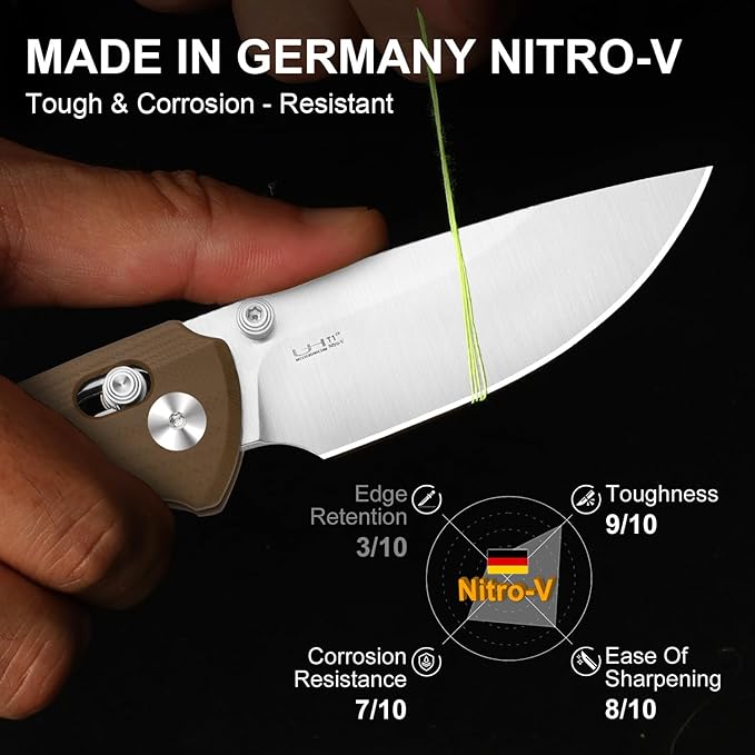 Kizer T1 CD EDC Pocket Knife 3.2 Nitro-V Steel Drop Point Folding Knives with Brown G10 Handle Sided Thumb Studs Opener Clutch Lock for Camping Hiking Fishing V3490.2CA2