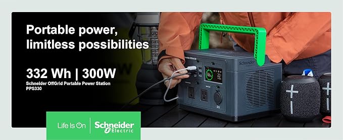 Schneider OffGrid 332Wh Portable Power Station PPS330 Portable Solar Generator with Wireless Charging Pad for Camping or Home