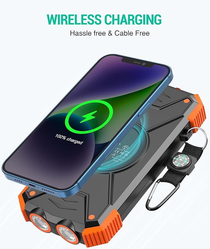 BLAVOR Solar Power Bank 10000mAh Portable Wireless Charger 20W Fast Charging External Battery Pack with USB C for Cell Phones Solar Panel Charging with Dual Flashlight for Camping