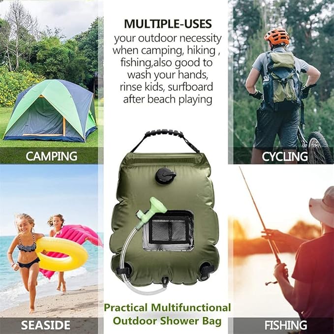 Shower Bag for Camping 5 Gal/20L Portable Solar Heating Camping Shower Bag with Removable Hose and On/Off Switchable Shower Head Hanging Shower Bag for Camping Beach Swimming Climbing Outdoor Hiking