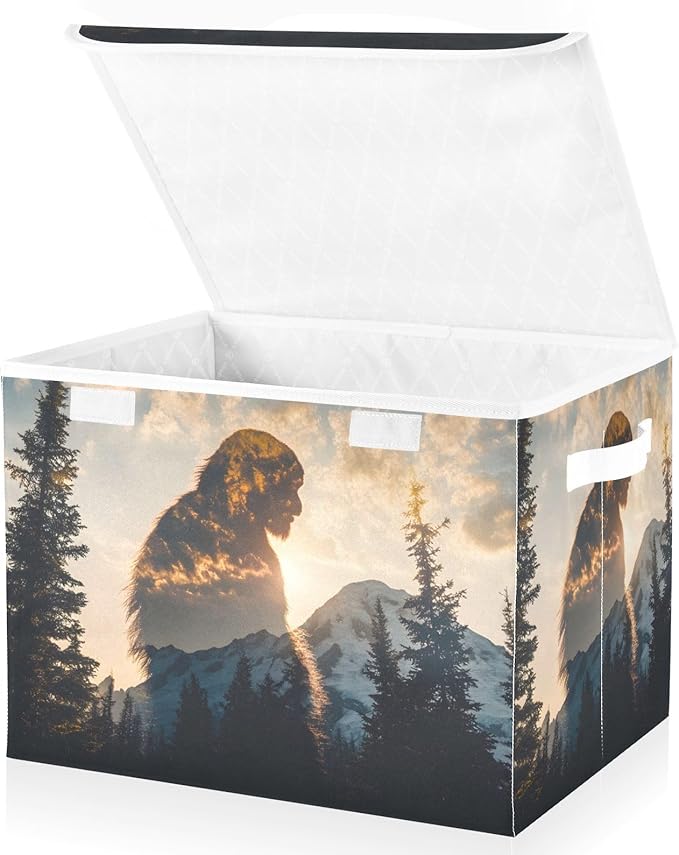 Storage Cube with Lid Surreal Sasquatch Print 16.5×12.6×11.8 IN Collapsible Large Capacity Foldable Storage Basket Bin Organizer