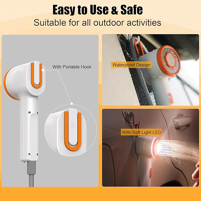Portable Shower for Camping - 2500mAh Rechargeable Outdoor Shower with LED Light 20L Large Capacity Foldable Bucket Filtered Shower Head Outdoor Shower for Camping RV Car Washing Pet Bath