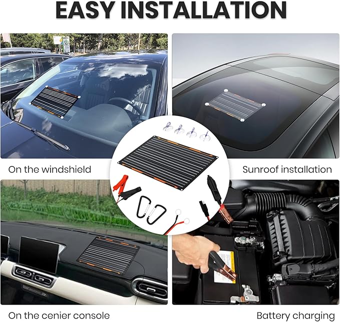 FlexSolar 20W 12V Solar Panel Charger Kit with Built-in Charge Controller - Portable Waterproof Solar Trickle Charger Battery Maintainer Cig Plug &amp Alligator Clips for Car Boat RV Tractor