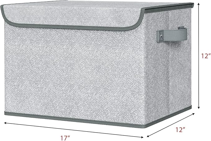 Univivi Storage Bins with Lids [4-Pack] Large Collapsible Stackable Fabric Storage Boxes with Lids Decorative Closet Organizers and Storage for Clothes Office Bedroom (Gray 17“ x 12” x 12)