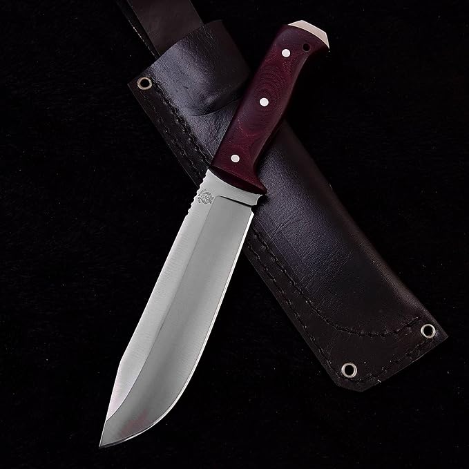 Bushcraft Knife with Sheath11.5 inch Fixed-Blade Handmade Outdoor Full Tang Knives Camping Knives Hunting Knives Survival Tactical Camp Knives Made of D2 Steel (MAROON)