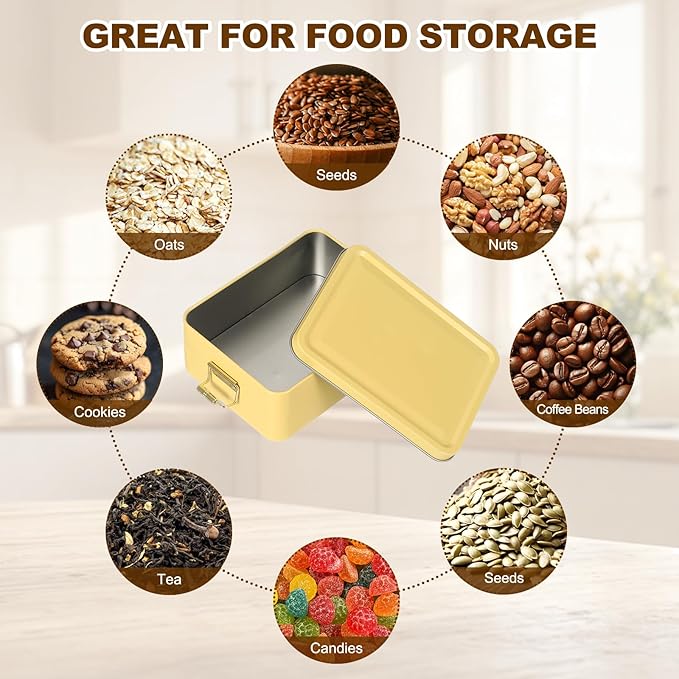 uxcell 2Pcs Metal Tinplate Box with Lids 5.7x4.3x2.2 Empty Rectangular Tin Box Container with Clasp for Home Office Travel Organizer Gifts Cookies Pencil Case Craft Storage Yellow