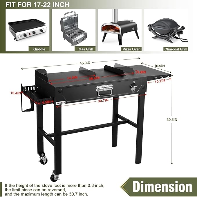 Llamaviva 2-Burner Tabletop Gas Grill with Outdoor Table Portable Stainless Steel Cooking Station with Storage Shelves Hooks and Locking Wheels for Tailgating Camping &amp Backyard BBQ