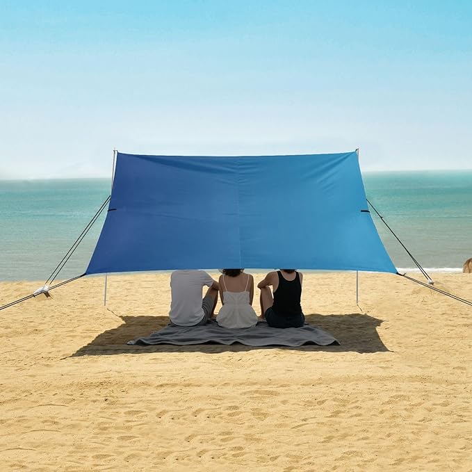 Dark Blue Gradient Beach Canopy UPF50+ Easy Setup Portable Sun Shelter with Carrying Bag for Camping Picnics Backyard &amp Fishing