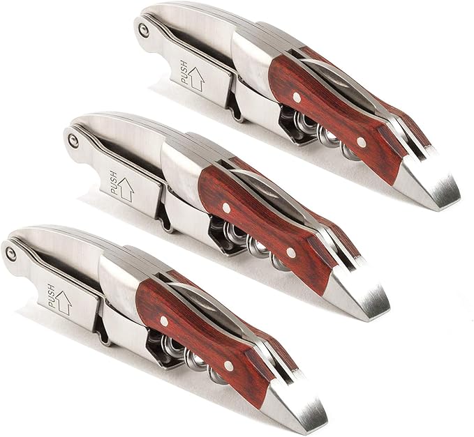 Professional Waiter Corkscrew Wine Key for Bartenders Set of 3With Long Rosewood Handle Stainless Steel Handle Wine Opener for Bar Restaurant Waiters Sommelier Bartend (Rose Wood 3 Packs)