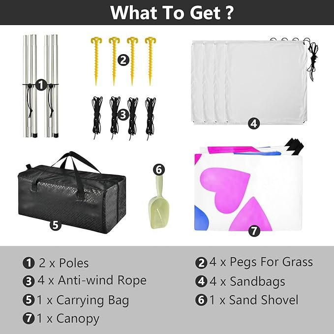 Beach Canopy with Windproof Ropes &amp Sandbags Beach Tent Sun Shade Sun Shelter for Camping Trips Fishing Backyard Fun or Picnics Heart