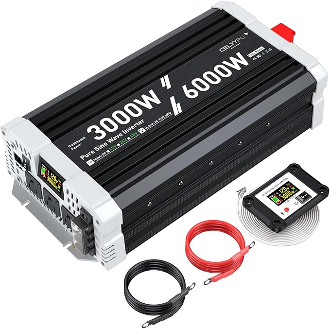 3000 watt Pure sine Wave Inverter 12V DC to 110V AC Power Inverter with 3 AC Output sockets USB Port Type-C Port Remote Control with LCD Screen Used for Solar Emergency Power Supply in RV Homes