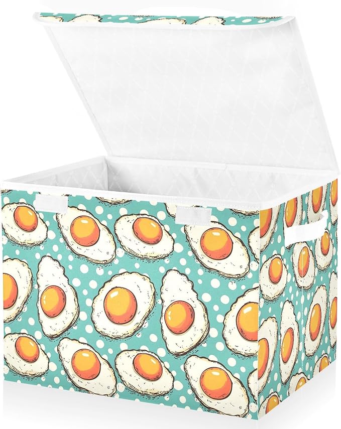 Storage Cube with Lid Fried Egg Cartoon Print 16.5×12.6×11.8 IN 1 Pack Collapsible Large Capacity Foldable Storage Basket Bin Organizer