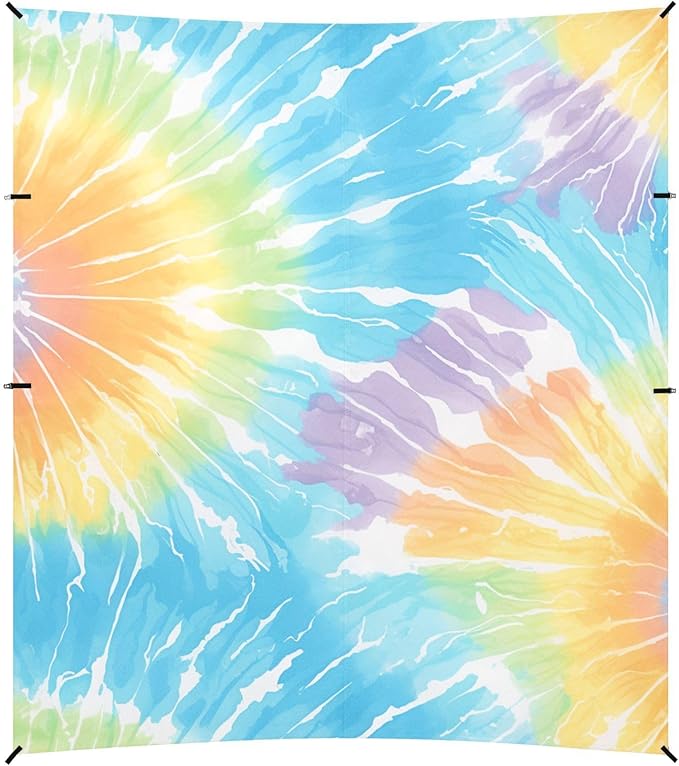 Turquoise Tie Dye Background Rainbow Colors Beach Tent UPF50+ Lightweight Portable Sun Shelter with Sandbags and Shovel for Camping Fishing Backyard Fun
