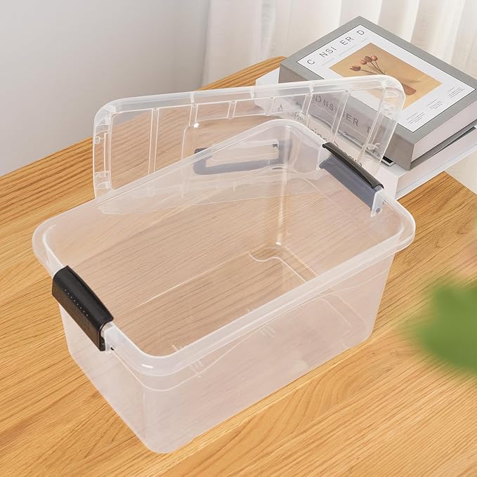 Cetomo 10Lx12 Pack Storage Boxes Storage Box with Lids and Handle for Home Dorm Office Organization Stackable Nesting Tote Container Plastic Clear 10L-12 Pack
