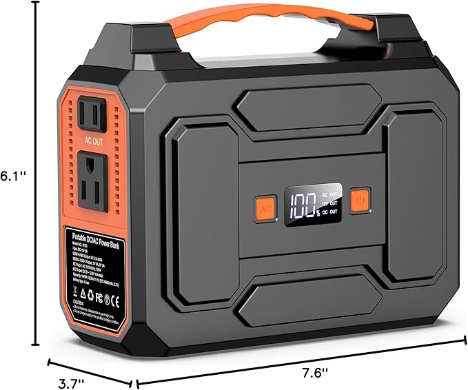 Portable Power Station Bank 146Wh 200W Peak(100W Rated) Solar Powered Power Bank with AC Outlet 110V for Camping Solar Charger Power Bank Battery Pack 39600mAh for Home Outdoor Emergency