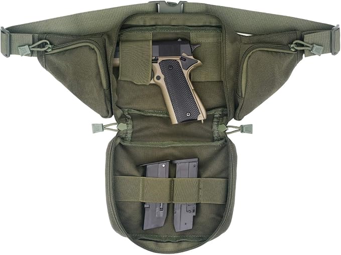 Concealed Pistol Bag Multipurpose Nylon Tactical Handgun Case Fanny Pack Waist Bag Bumbag Chest Pack with Molle Webbing Loop (Army Green)