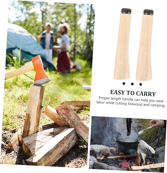 POPETPOP 2set Ergonomic Wooden Axe Handles Replacement Grip for Camping Gardening and Outdoor Activities and Comfortable Design for Firewood and Branch Cutting