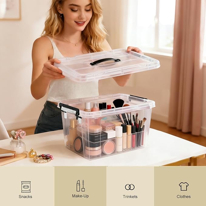 6 Pack Clear Storage Bins with Lids 288 QT (4 Pack-60 QT 1 Pack-28 QT 1 Pack-20 QT) Stackable Plastic Organizer for Home Office Garage BPA-Free Heavy-Duty with Secure Latches &amp Handles