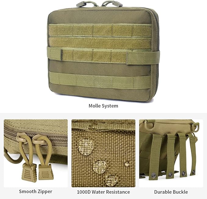 Tactical First Aid Kit 1000D Pouch Emergency Survival Gear Bag Backpack Attachment Medical Pocket Tool for Military Camping Outdoor Travel Hiking Camping Khaki