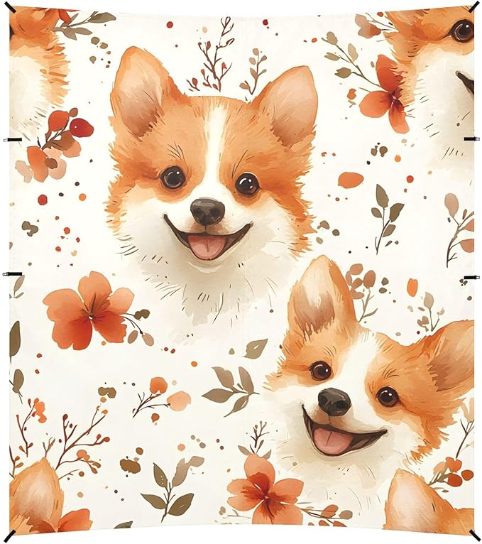 ALAZA Corgi Flower Dog Pattern Beach Tent Sun Shelter Portable Canopy Sunshade for Outdoor Camping Picnics Backyard Fun 10x9 ft
