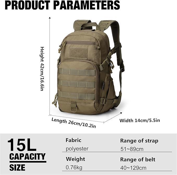 Mardingtop Small Tactical BackpackMolle Hiking Backpack for BackpackingCycling and Biking15L/25L Backpack