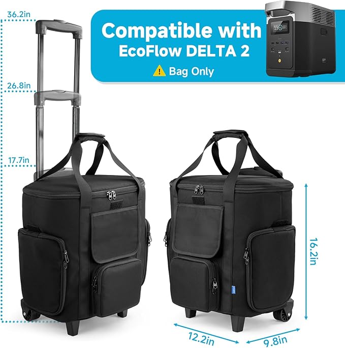 Xxerciz Carrying Bag Compatible with ECOFLOW DELTA 2 Power Station Storage Case with Wheels and Pull Rods Portable Generator Rolling Bag with Multi-Pocket and Handle for Outdoors