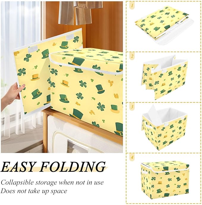 St. Patrick's Pattern Fabric Storage Bins with Lids and HandleFoldable Storage Bins with LidsCloset Organizers for Clothes Storage Room Organization Office Storage Chest Organizer