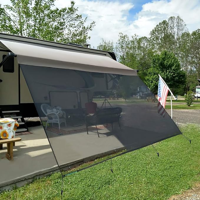 Tentproinc RV Awning Sun Shade Screen 10'X18'3'' (fit for 19' Awning)- Black Mesh Sunshade Block Patio Front Sun Light Motorhome Camping Trailer UV Sunblocker - 3 Year Warranty