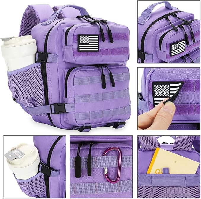 9L Mini Tactical Backpack for Men and Women Tactical Backpack Small for Hiking Small Tactical Bag（Light Purple）